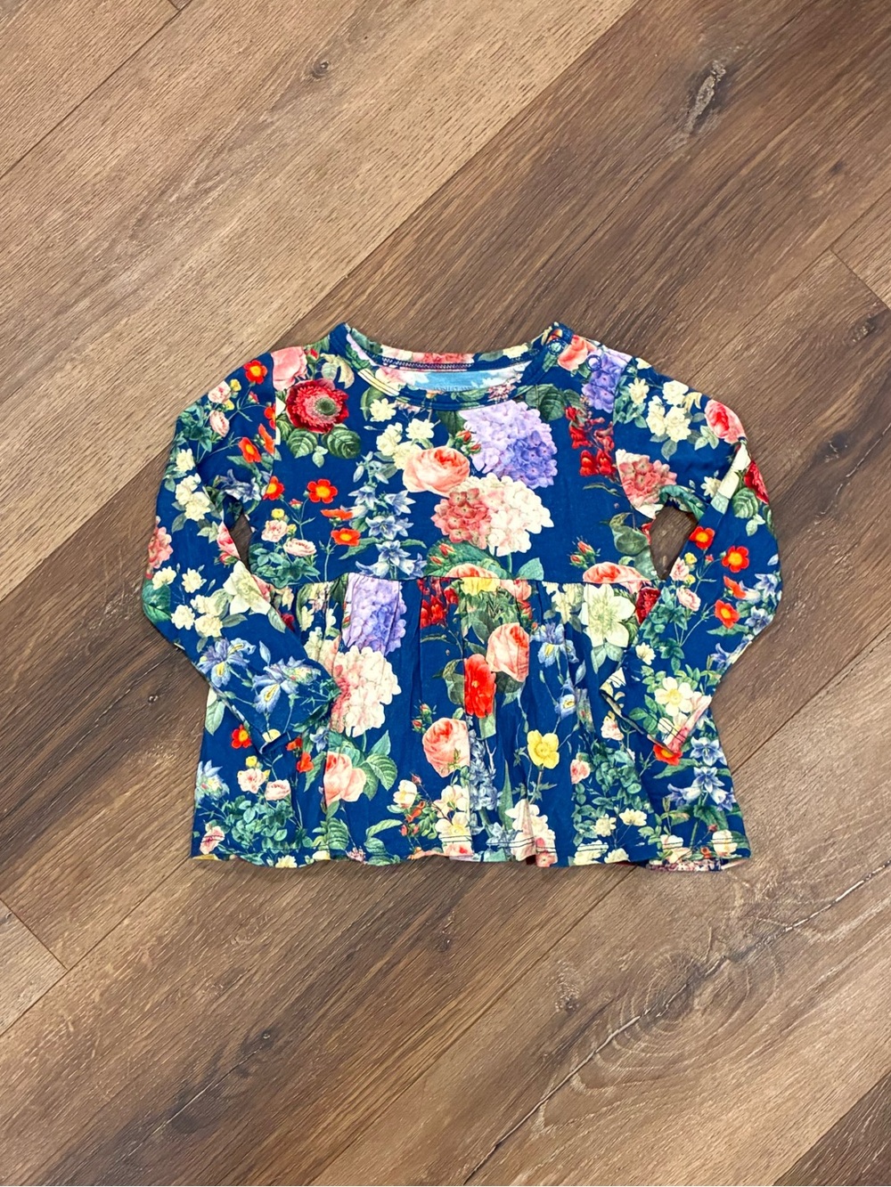 Posh Peanut Blue Floral Long Sleeve Top Shirt Bamboo Comfy Lounge Play 12-18m